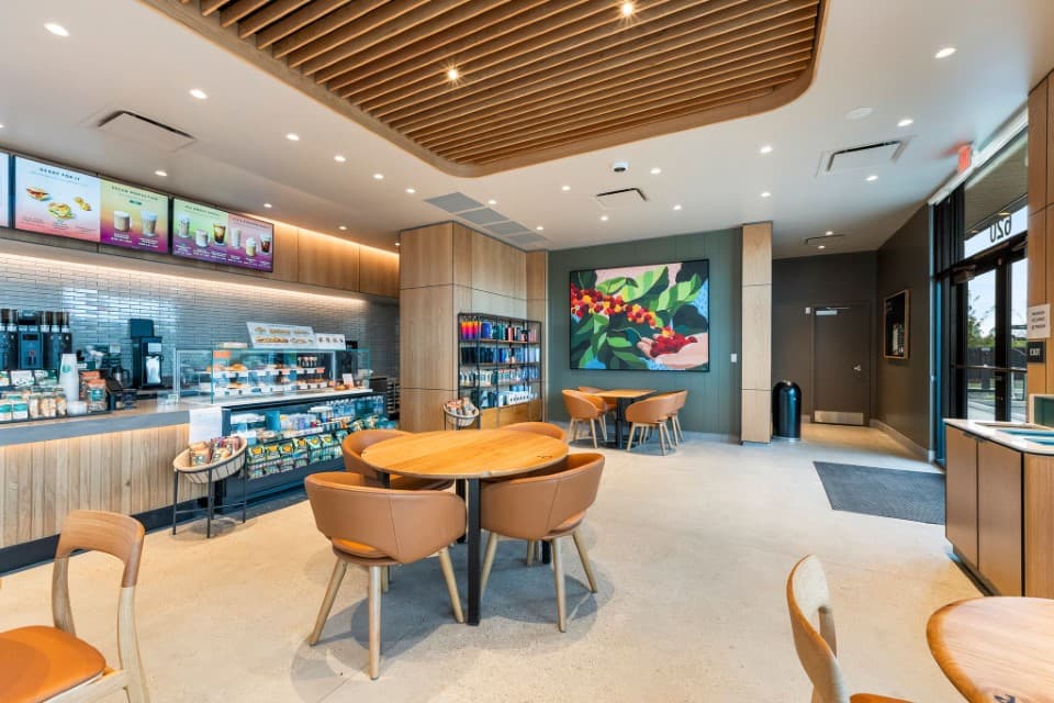 Starbucks cafe interior seating area commercial construction by OVI contractor Caldwell Idaho